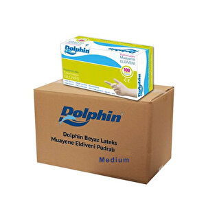 Dolphin Tek Kullanımlık Lateks Beyaz Pudralı Medium Muayne Eldiveni - 20 Adet 100'lü Paket/koli