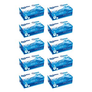 Dolphin Tek Kullanımlık Lateks Mavi Pudrasız Nitril Muayne Eldiveni Large Büyük Boy -100'lü 10 Paket