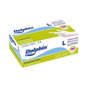 Dolphin Tek Kullanımlık Lateks Beyaz Pudralı Muayne Eldiveni Large Büyük Boy - 100'lü Paket