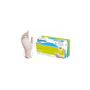 Dolphin Tek Kullanımlık Lateks Beyaz Pudralı Muayne Eldiveni Large Büyük Boy - 100'lü Paket