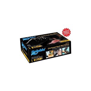 Dolphin Tek Kullanımlık Lateks Siyah Pudrasız Nitril Muayne Eldiveni Large Büyük Boy - 100'lü Paket
