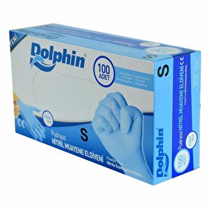 Dolphin Tek Kullanımlık Lateks Mavi Pudrasız Nitril Muayne Eldiveni Small Küçük Boy -100'lü 20 Paket