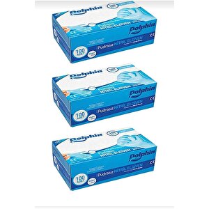 Dolphin Tek Kullanımlık Lateks Mavi Pudrasız Nitril Muayne Eldiveni Small Küçük Boy -100'lü 3 Paket