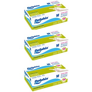 Dolphin Tek Kullanımlık Lateks Beyaz Pudralı Medium Muayne Eldiveni - 3 Adet 100'lü Paket/koli