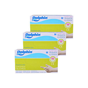 Dolphin Tek Kullanımlık Lateks Beyaz Pudralı Medium Muayne Eldiveni - 3 Adet 100'lü Paket/koli
