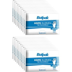 Burpak Hdpe İş Temizlik Tek Kullanımlık Şeffaf Eldiven / Büyük Boy / 100 Adetlik 20 Paket - Koli