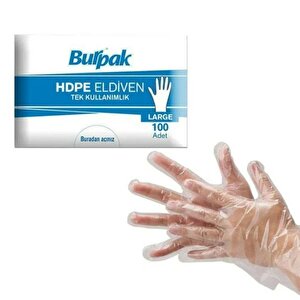 Burpak Hdpe İş Temizlik Tek Kullanımlık Şeffaf Eldiven / Büyük Boy / 100 Adetlik 20 Paket - Koli