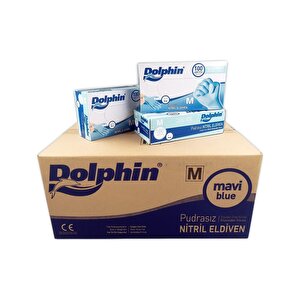 Dolphin Tek Kullanımlık Lateks Mavi Pudrasız Nitril Muayne Eldiveni Medium Orta Boy -100'lü 20 Paket