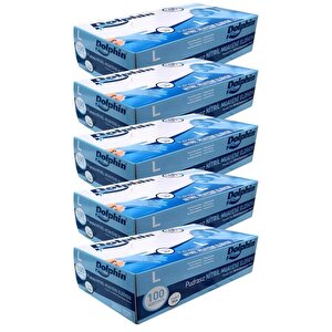 Dolphin Tek Kullanımlık Lateks Mavi Pudrasız Nitril Muayne Eldiveni Large Büyük Boy - 100'lü 5 Paket