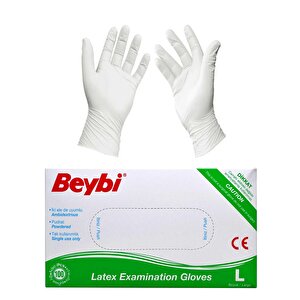 Dolphin Tek Kullanımlık Lateks Beyaz Pudralı Large Muayne Eldiveni - 20 Adet 100'lü Paket / Koli