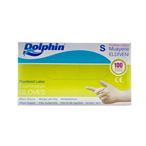 Dolphin Tek Kullanımlık Lateks Beyaz Pudralı Small ( S ) Muayne Eldiveni - 100 Adetlik 5 Paket