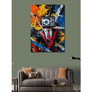 Kanvas Tablo Soyut Televizyon Kafalı Adam 100x140 cm