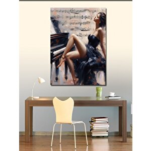 Kanvas Tablo Piyano Çalan Kadın Ve Notalar 100x140 cm