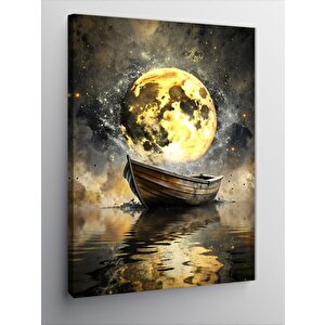 Kanvas Tablo Ahşap Tekne Ve Dolunay 70x100 cm
