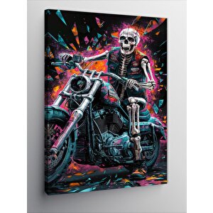 Kanvas Tablo Motosiklet Kullanan İskelet 100x140 cm