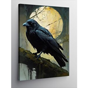 Kanvas Tablo Daldaki Karga Ve Dolunay 100x140 cm