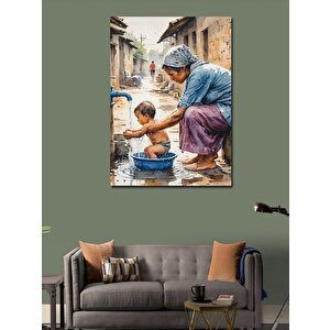 Kanvas Tablo Çocuğunu Yıkayan Anne 100x140 cm