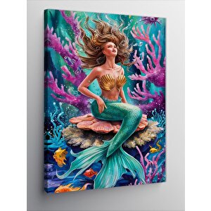 Kanvas Tablo Renkli Mercanlar Ve Deniz Kızı 100x140 cm