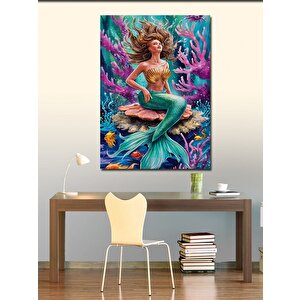 Kanvas Tablo Renkli Mercanlar Ve Deniz Kızı 100x140 cm