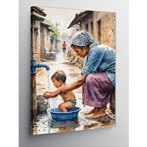Kanvas Tablo Çocuğunu Yıkayan Anne