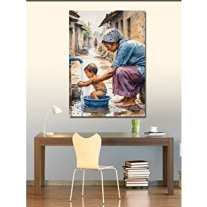 Kanvas Tablo Çocuğunu Yıkayan Anne