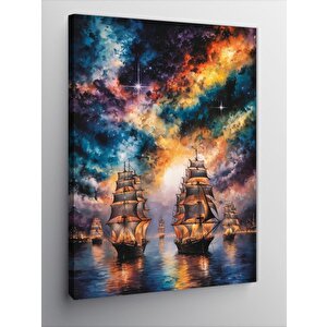 Kanvas Tablo Yelkenli Tekneler Ve Renkli Gökyüzü 100x140 cm