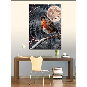 Kanvas Tablo Kırmızı Serçe Ve Dolunay 100x140 cm