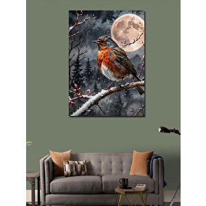 Kanvas Tablo Kırmızı Serçe Ve Dolunay 100x140 cm