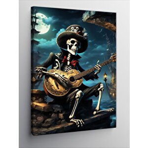 Kanvas Tablo Gitar Çalan Korsan İskelet