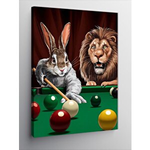 Kanvas Tablo Bilardo Oynayan Tavşan Ve Aslan