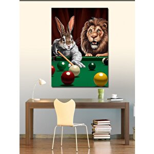 Kanvas Tablo Bilardo Oynayan Tavşan Ve Aslan