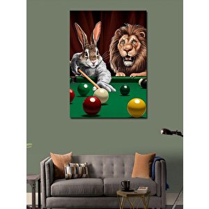 Kanvas Tablo Bilardo Oynayan Tavşan Ve Aslan