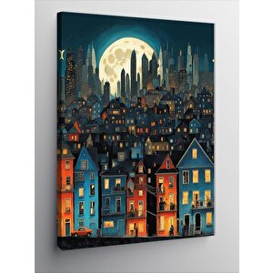 Kanvas Tablo Renkli Binalar Ve Dolunay 100x140 cm