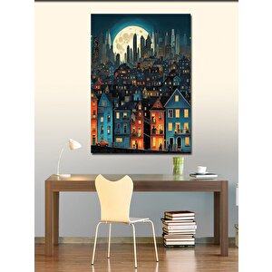 Kanvas Tablo Renkli Binalar Ve Dolunay 100x140 cm