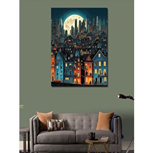 Kanvas Tablo Renkli Binalar Ve Dolunay 100x140 cm