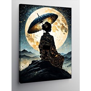 Kanvas Tablo Dolunay Ve Şemsiyeli Japon Kadın 100x140 cm