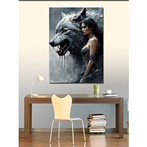 Kanvas Tablo Kızgın Kurt Ve Kadın 70x100 cm