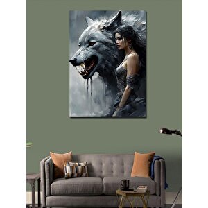 Kanvas Tablo Kızgın Kurt Ve Kadın 70x100 cm
