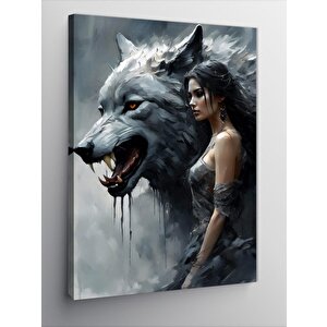 Kanvas Tablo Kızgın Kurt Ve Kadın 100x140 cm