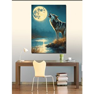 Kanvas Tablo Uluyan Kurt Ve Dolunay 70x100 cm