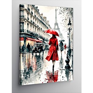 Kanvas Tablo Yağmurda Kırmızı Elbiseli Kadın 70x100 cm