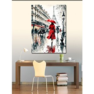 Kanvas Tablo Yağmurda Kırmızı Elbiseli Kadın 70x100 cm