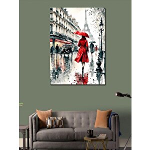Kanvas Tablo Yağmurda Kırmızı Elbiseli Kadın 70x100 cm
