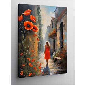 Kanvas Tablo İnde Kırmızı Elbiseli Kadın 70x100 cm
