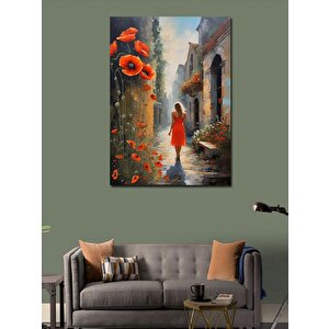 Kanvas Tablo İnde Kırmızı Elbiseli Kadın 70x100 cm
