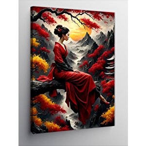 Kanvas Tablo Kırmızı Elbiseli Japon Kadın 100x140 cm
