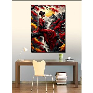 Kanvas Tablo Kırmızı Elbiseli Japon Kadın 100x140 cm