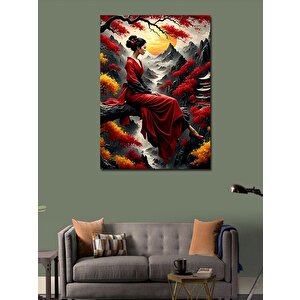 Kanvas Tablo Kırmızı Elbiseli Japon Kadın 100x140 cm
