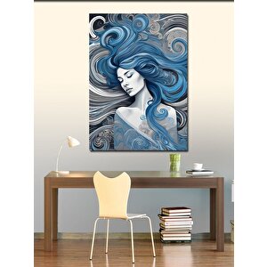 Kanvas Tablo Soyut Mavi Saçlı Kadın 100x140 cm