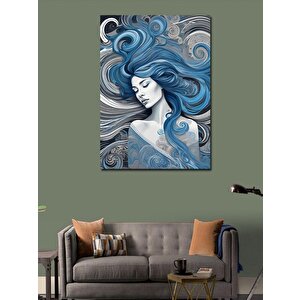 Kanvas Tablo Soyut Mavi Saçlı Kadın 100x140 cm